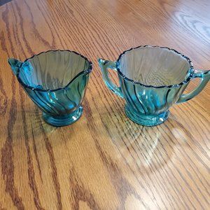 Petal Swirl Ultra Marine Footed Sugar & Creamer